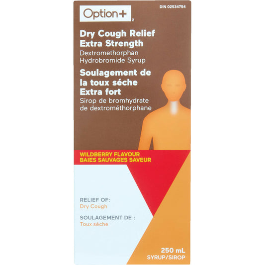 Option+ Dry Cough Relief Extra Strength Liquid Wildberry 250 ml