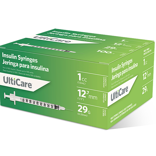 UltiCare U-100 Insulin Syringes 1 mL/cc 12.7mm (1/2") x 29G (100/box)