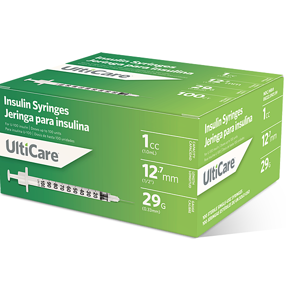 UltiCare U-100 Insulin Syringes 1 mL/cc 12.7mm (1/2") x 29G (100/box)