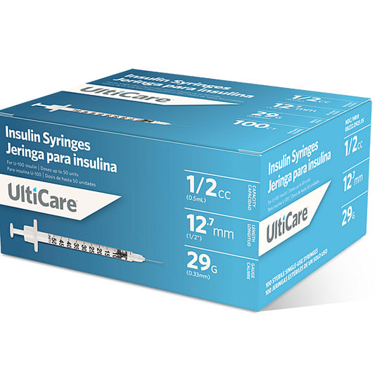 UltiCare U-100 Insulin Syringes 1/2 mL/cc 12.7mm (1/2") x 29G (100/box)