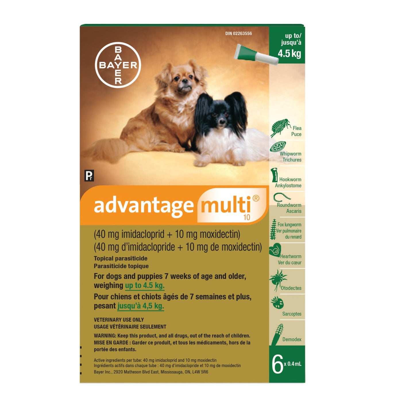 Advantage Multi for Dogs 6 x 0.4 ml Green/Vert < 4.5 kg, 6 applicators