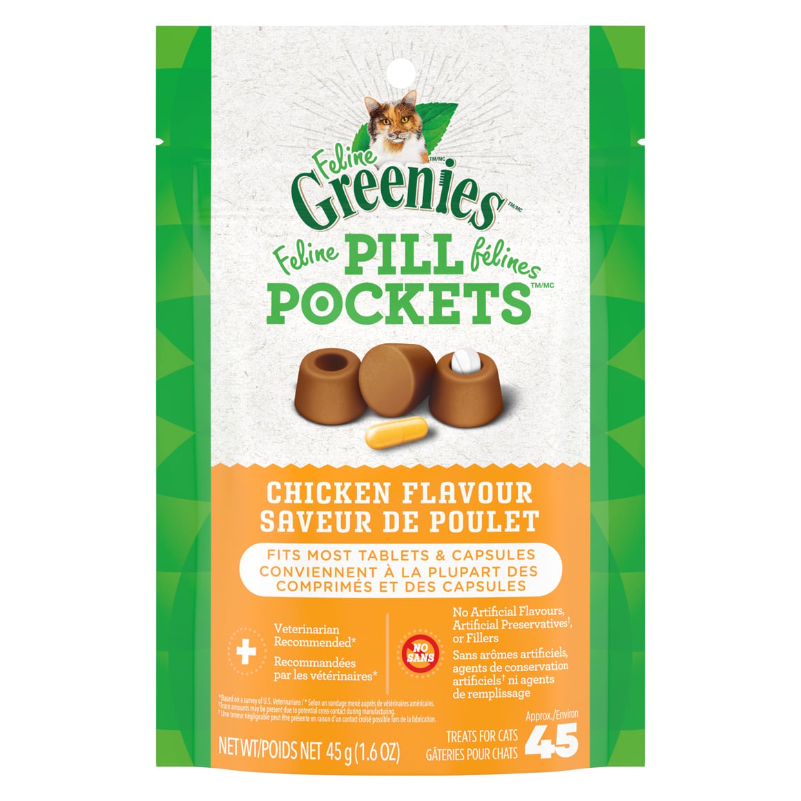Greenies Pill Pockets Capsules or Tablets for Cats 45g Chicken