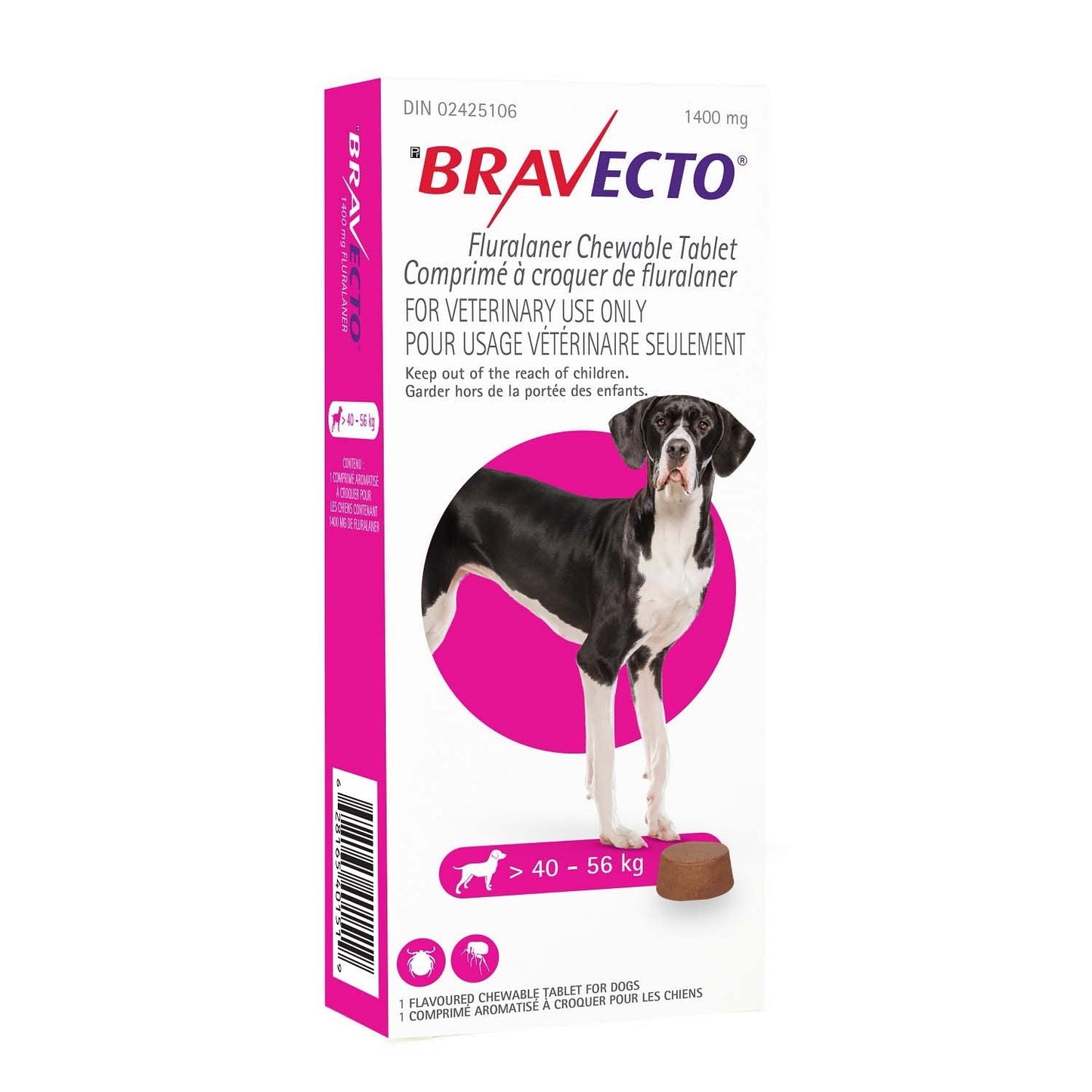 Bravecto Chewable Tablet Pink/Rose 40.1 - 56 kg, 1 Chewable Tablet