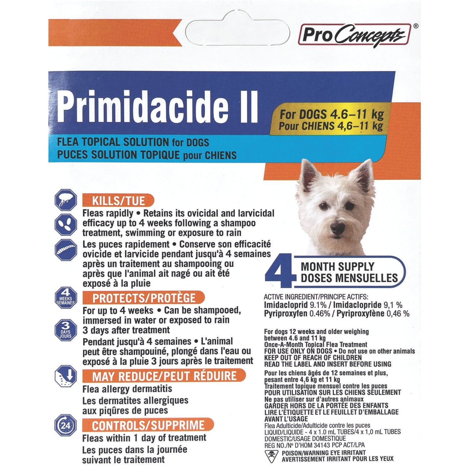 Primidacide II Flea Topical Solution for Dogs 4.6- 11 kg x 4 month supply