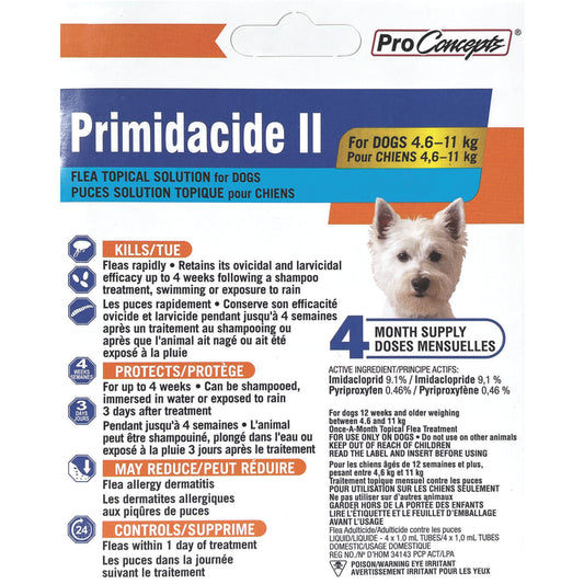 Primidacide II Flea Topical Solution for Dogs 4.6- 11 kg x 4 month supply