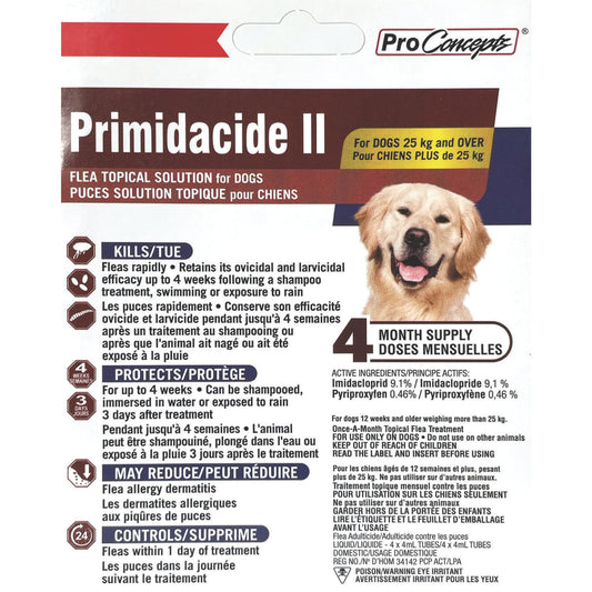 Primidacide II Flea Topical Solution for Dogs 25 kg and over x 4 month supply
