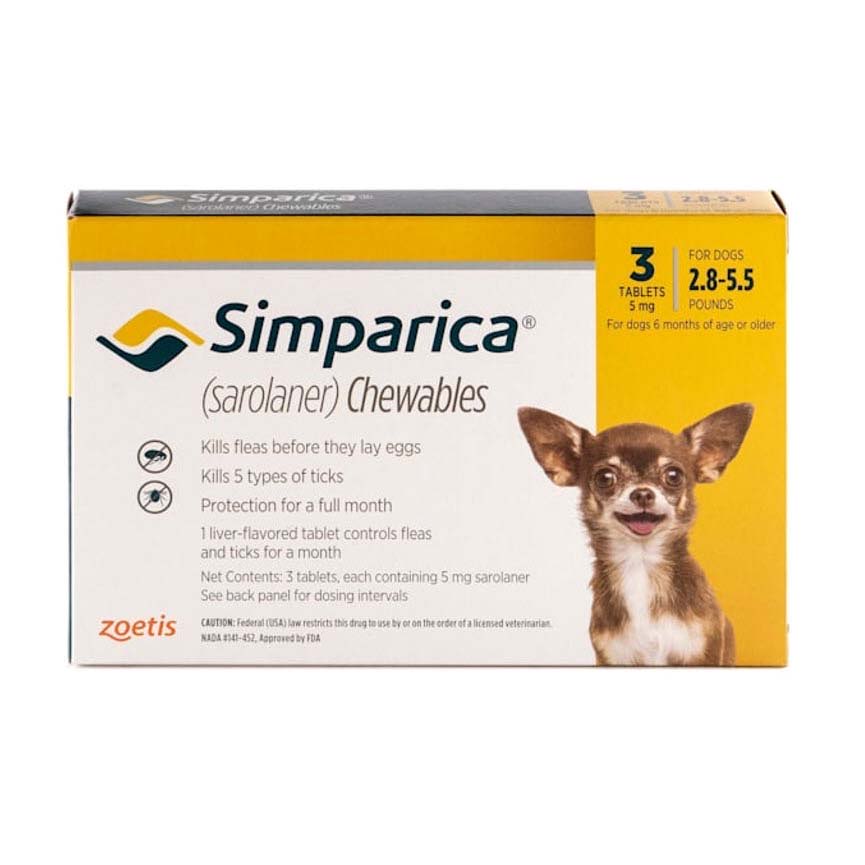 Simparica Yellow/Jaune 1.3 - 2.5 kg, 1 box of 3 tablets