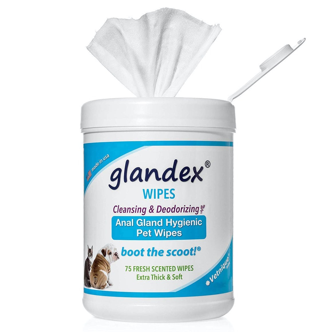 Vetnique Labs Glandex Wipes for Dogs & Cats - 75 Count