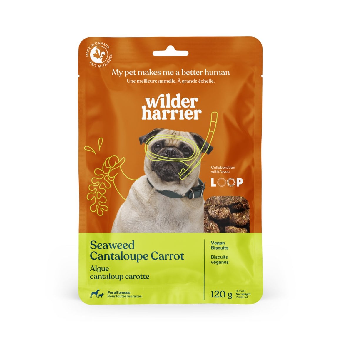 Wilder Harrier Vegan Dog Treats Seaweed, Cantaloupe and Carrot 120g