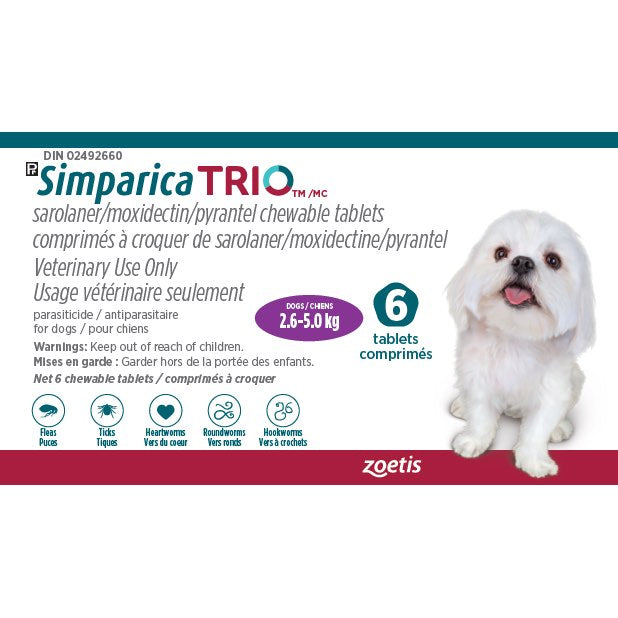 Simparica TRIO Purple/Mauve 2.6 - 5 kg, 1 box of 6 tablets
