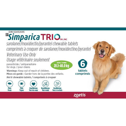 Simparica TRIO Green/Vert 20.1 - 40 kg, 1 box of 6 tablets