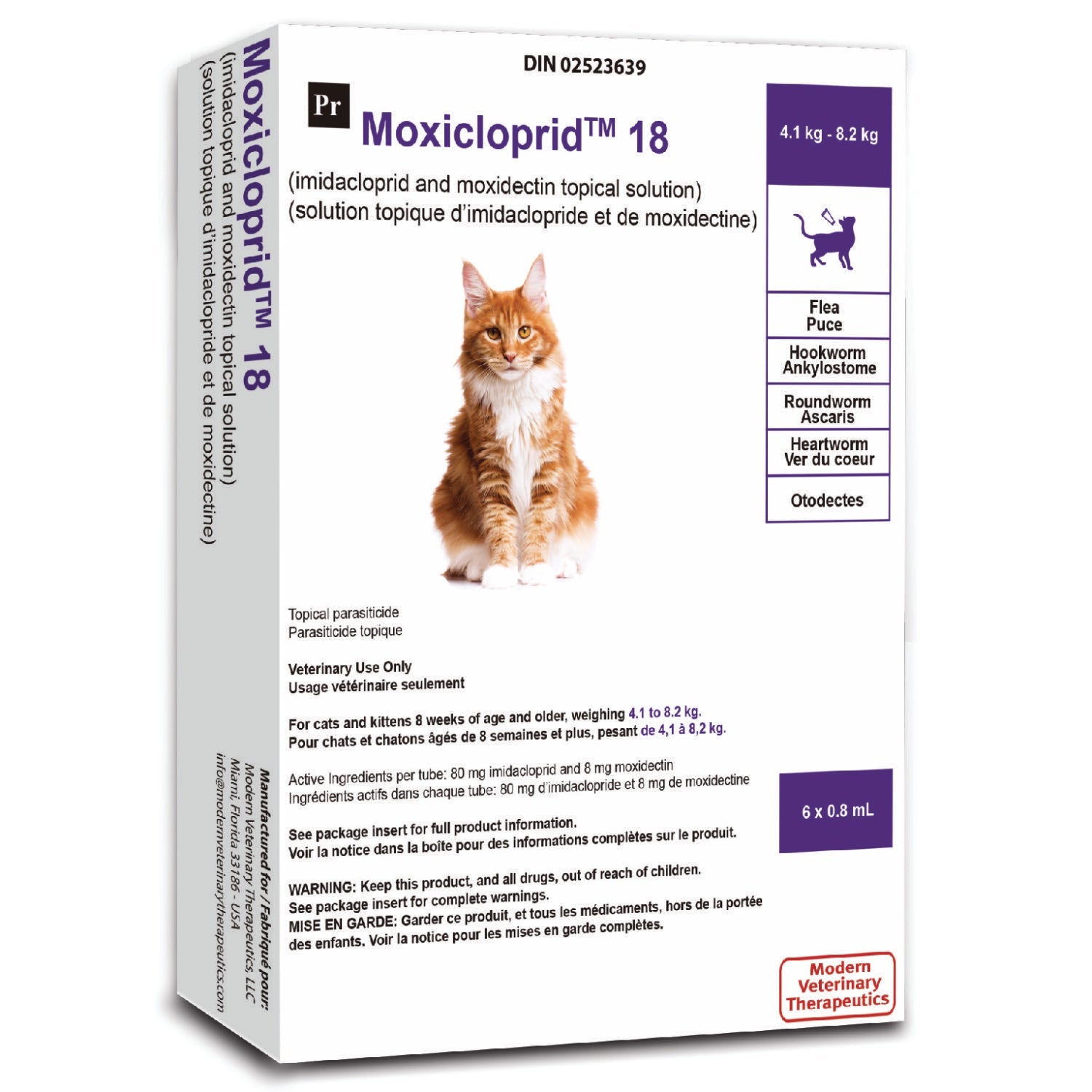 Moxicloprid topical solution for cats Purple 4.1 - 8.2 kg 6 x 0.8 ml