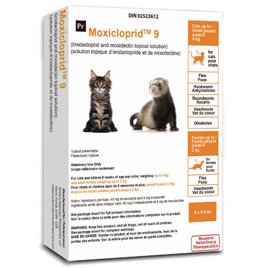 Moxicloprid topical solution for cats and ferrets Orange < 4 kg 6 x 0.4 ml