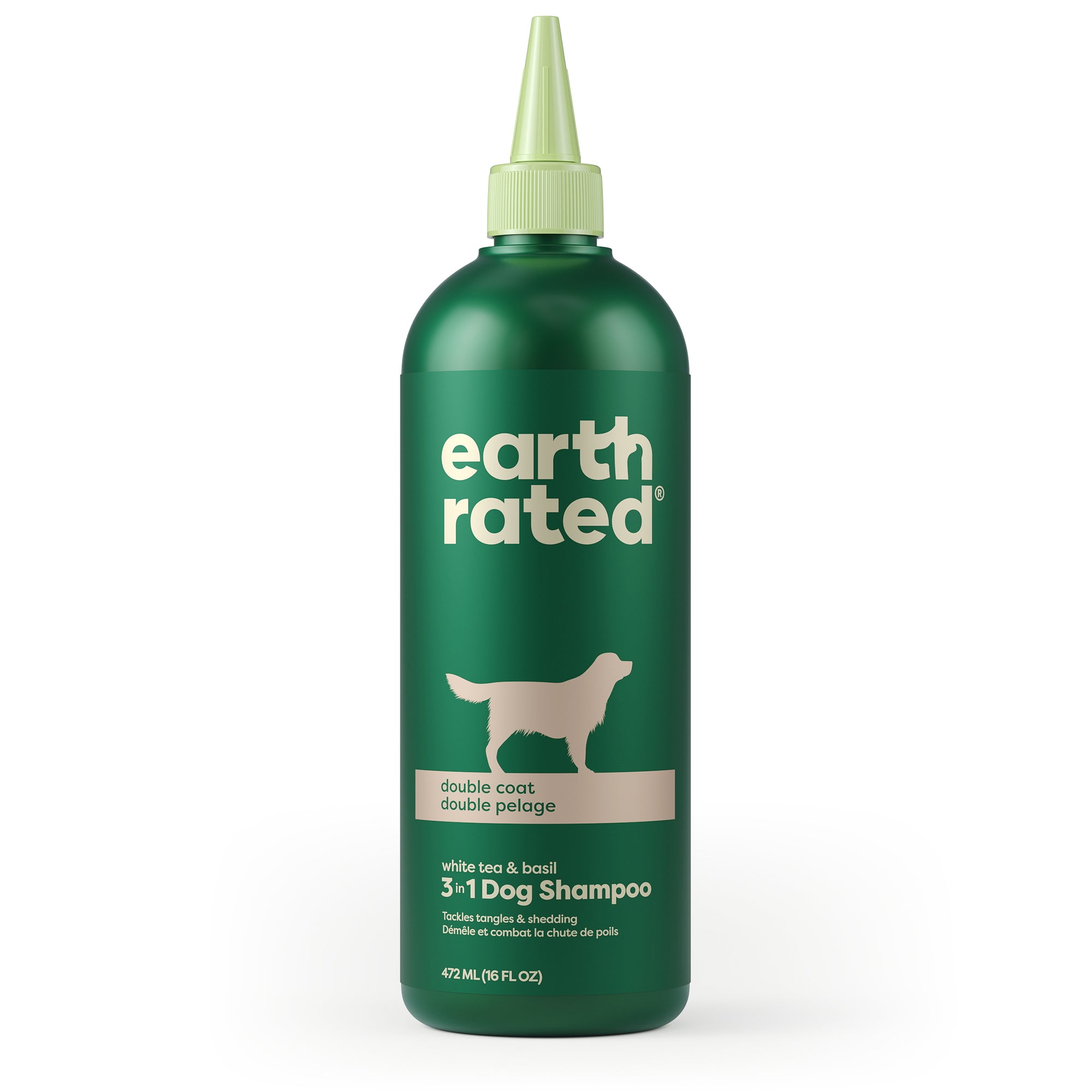 Earth Rated 3-in-1 Dog Shampoo for Double Coat 472ml - white tea and basil scented dog shampoo available at Orleans Compounding Pharmacy Ottawa
