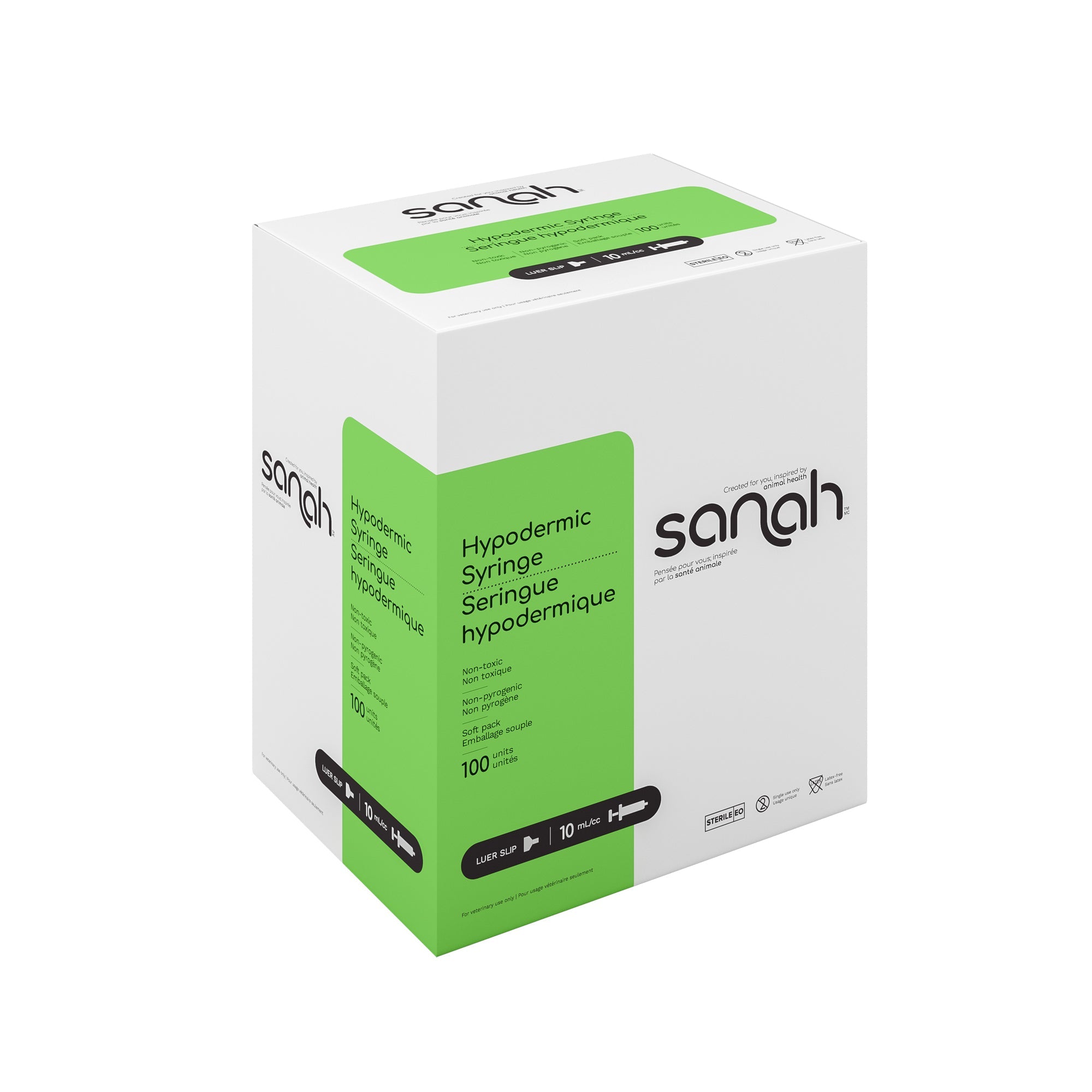 Sanah Hypodermic Syringes, Luer Slip, Sterile, 100/Box