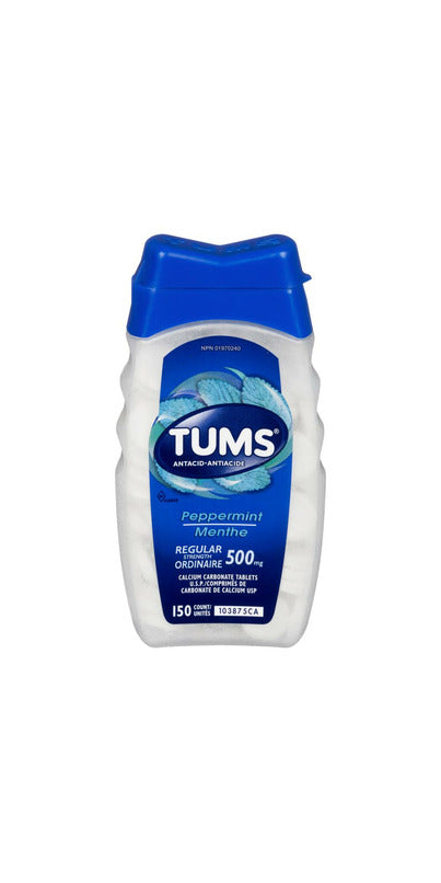 Tums Regular Strength Antacid Calcium Tablets Peppermint 150 Count