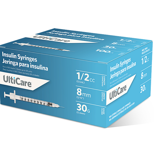 UltiCare U-100 Insulin Syringes 1/2 mL/cc 8mm (5/16") x 30G (100/box)