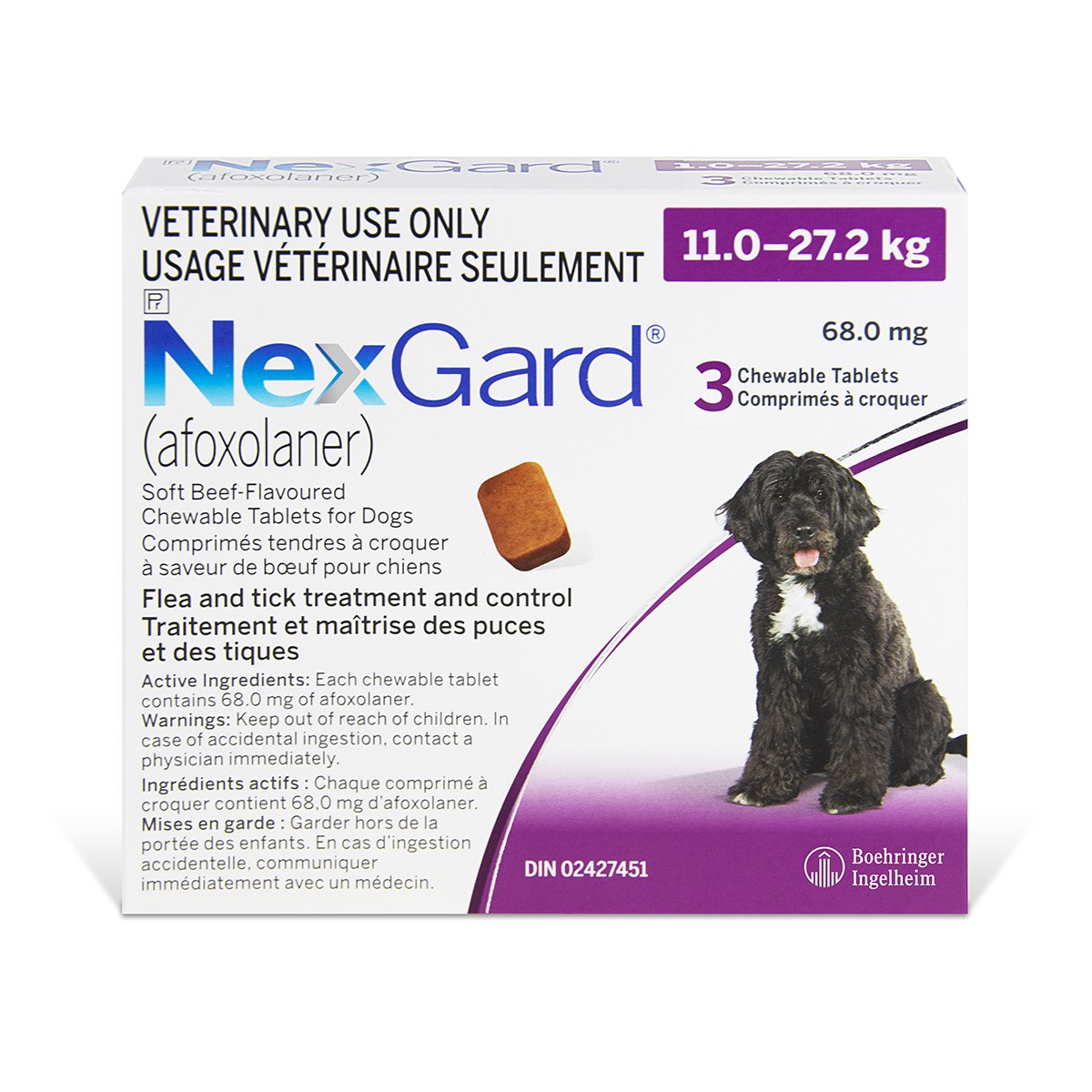 NexGard Soft Purple/Mauve 11 - 27.2 kg, 3 Chewable Tablets