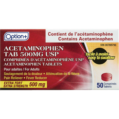 Option+ Extra Strength Acetaminophen Tablets 500mg 50 Tabs