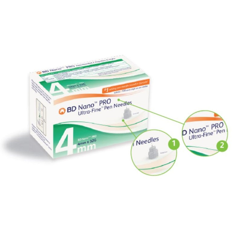 BD Nano™ PRO, Ultra-Fine™ Pen Needles, 32G x 4mm 100 per box