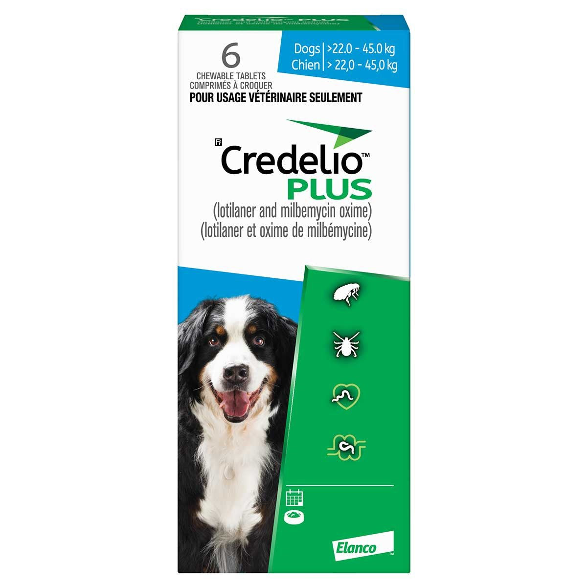 Credelio Plus for dogs Blue/Bleu 22.1 - 45 kg, 6 Chewable Tablets