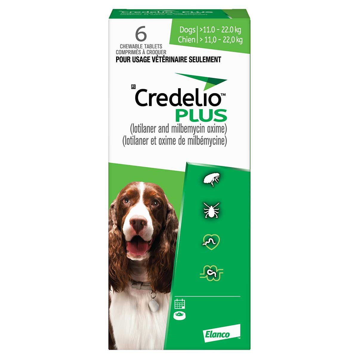 Credelio Plus for dogs Green/Vert 11.1 - 22 kg, 6 Chewable Tablets