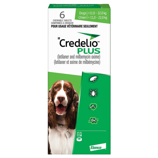 Credelio Plus for dogs Green/Vert 11.1 - 22 kg, 6 Chewable Tablets