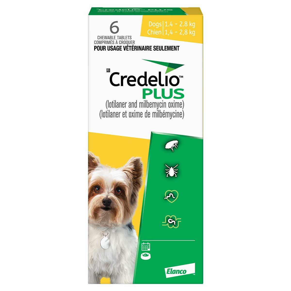 Credelio Plus for dogs Yellow/Jaune 1.4 - 2.8 kg, 6 Chewable Tablets