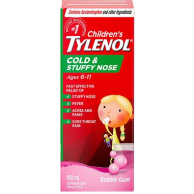 Tylenol Children's Cold & Stuffy Nose Suspension Liquid Bubble Gum