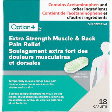 Option+ Extra Strength Muscle & Back Pain Relief 18 Caplets