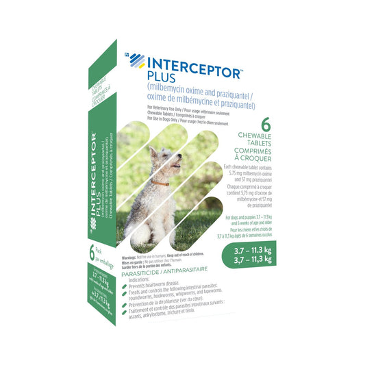 Interceptor Plus Green/Vert 3.7-11.3 kg, 6 chewable tablets