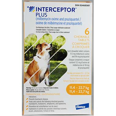 Interceptor Plus Yellow/Jaune 11.4-22.7 kg, 6 Chewable Tablets