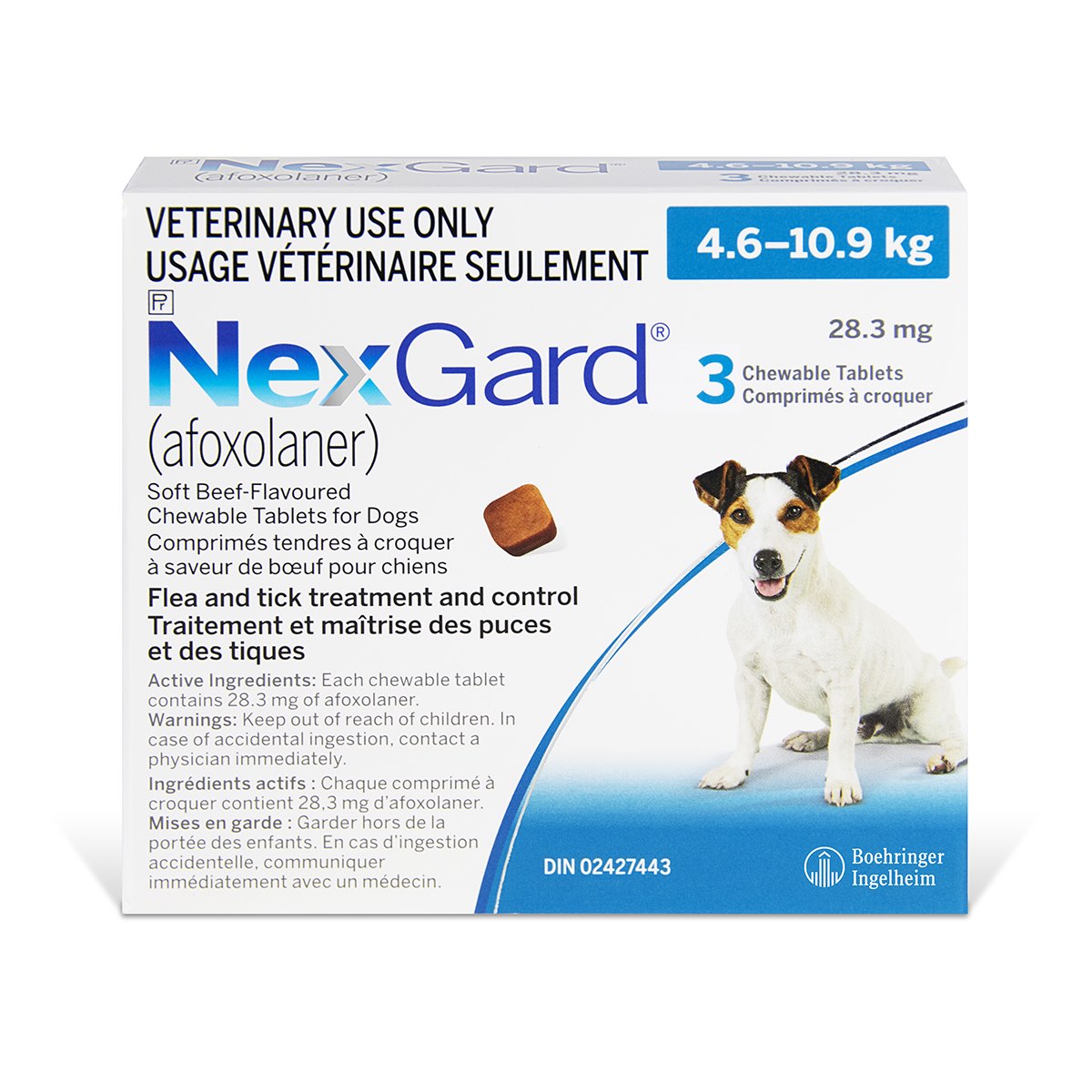 NexGard Soft Chewable Blue/Bleu 4.6 - 10.9 kg, 3 Chewable Tablets