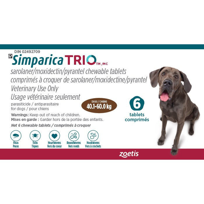 Simparica TRIO Brown/Brun 40.1 - 60 kg, 1 box of 6 tablets