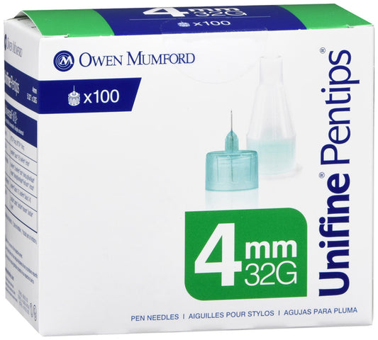 UNIFINE Pentips Pen Needles 4mm X 32g Box of 100