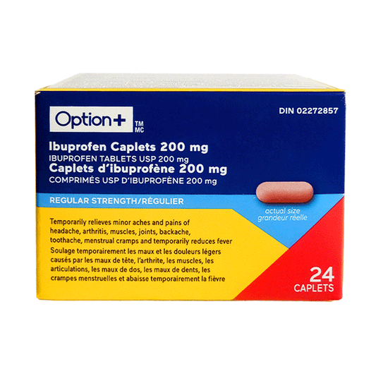 Option+ Ibuprofen Caplets 200 mg, Regular Strength 24 Caplets