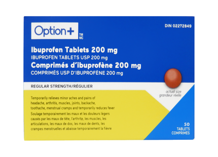 Option+ Ibuprofen 200 mg Regular Strength 50 Tabs
