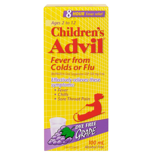 Advil Children's Suspension for Fever from Colds or Flu Dye Free Grape 100 ml
