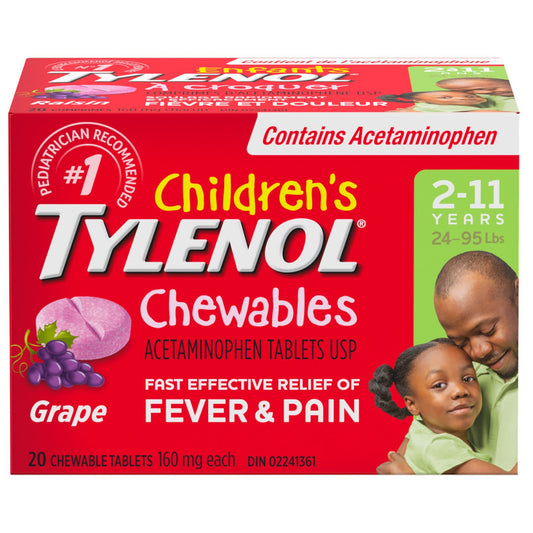Tylenol Children's Fever & Pain Chewable Tablets Grape 20 tabs