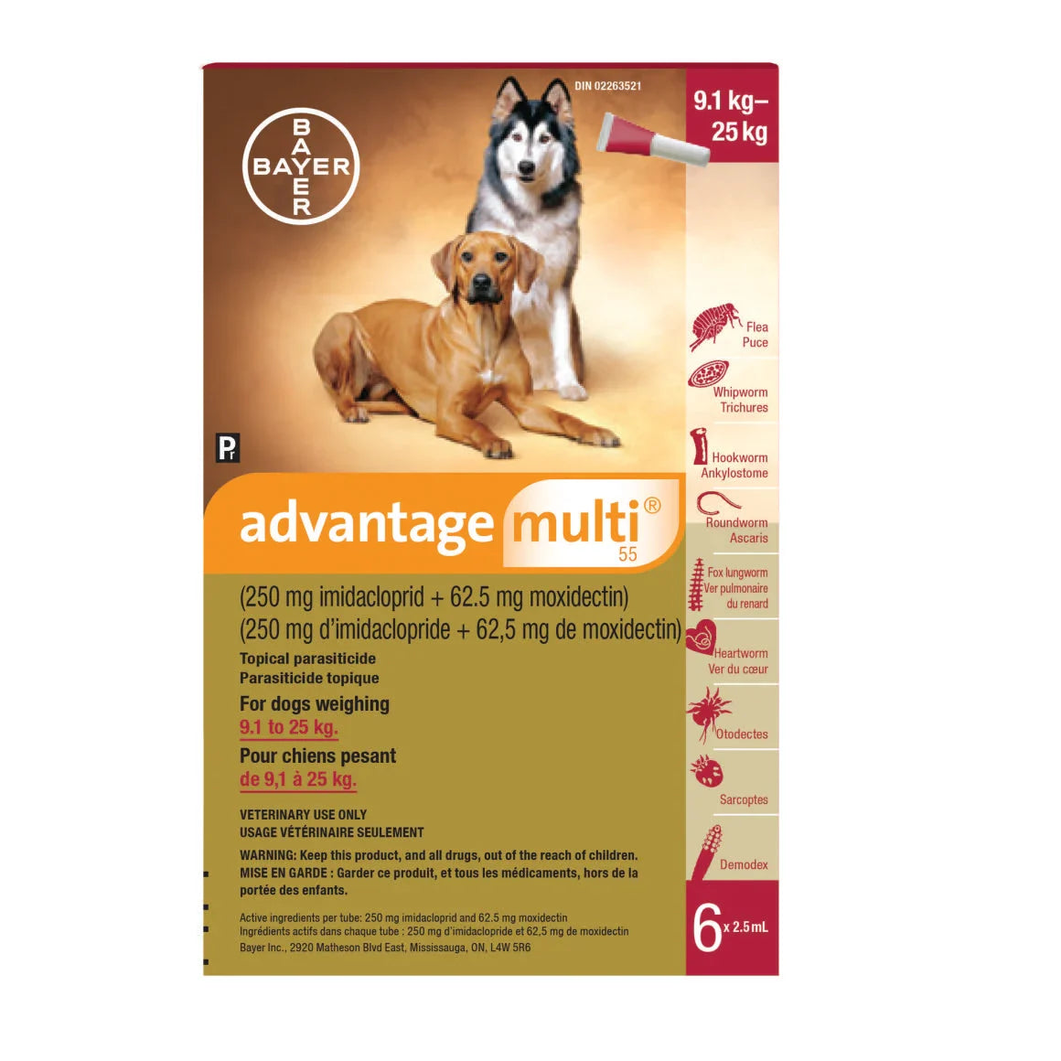 Multi 5 Advantage Multi for Dogs 6 x 2.5 ml Red/Rouge 9.1 - 25 kg, 6 applicato ...