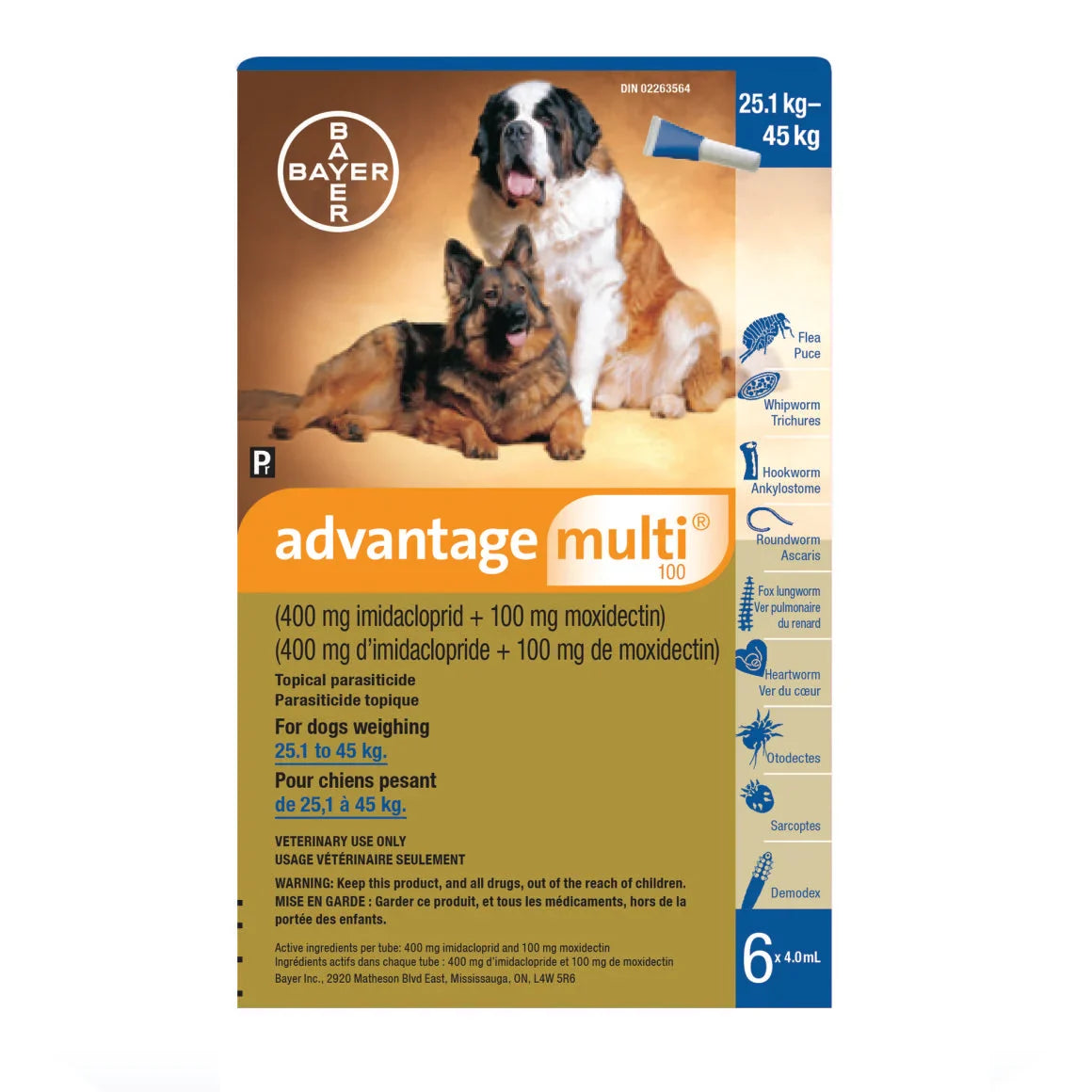 Advantage Multi for dogs 6 x 1 ml Blue/Bleu 25.1 - 45 kg, 6 applicators