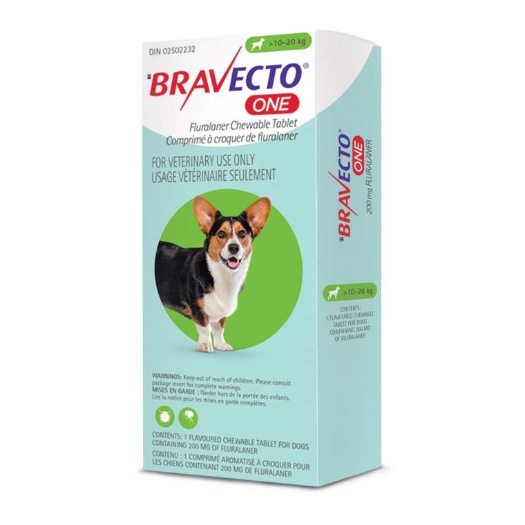 Bravecto One Green/Vert 10.1 - 20 kg, 1 Chewable Tablet