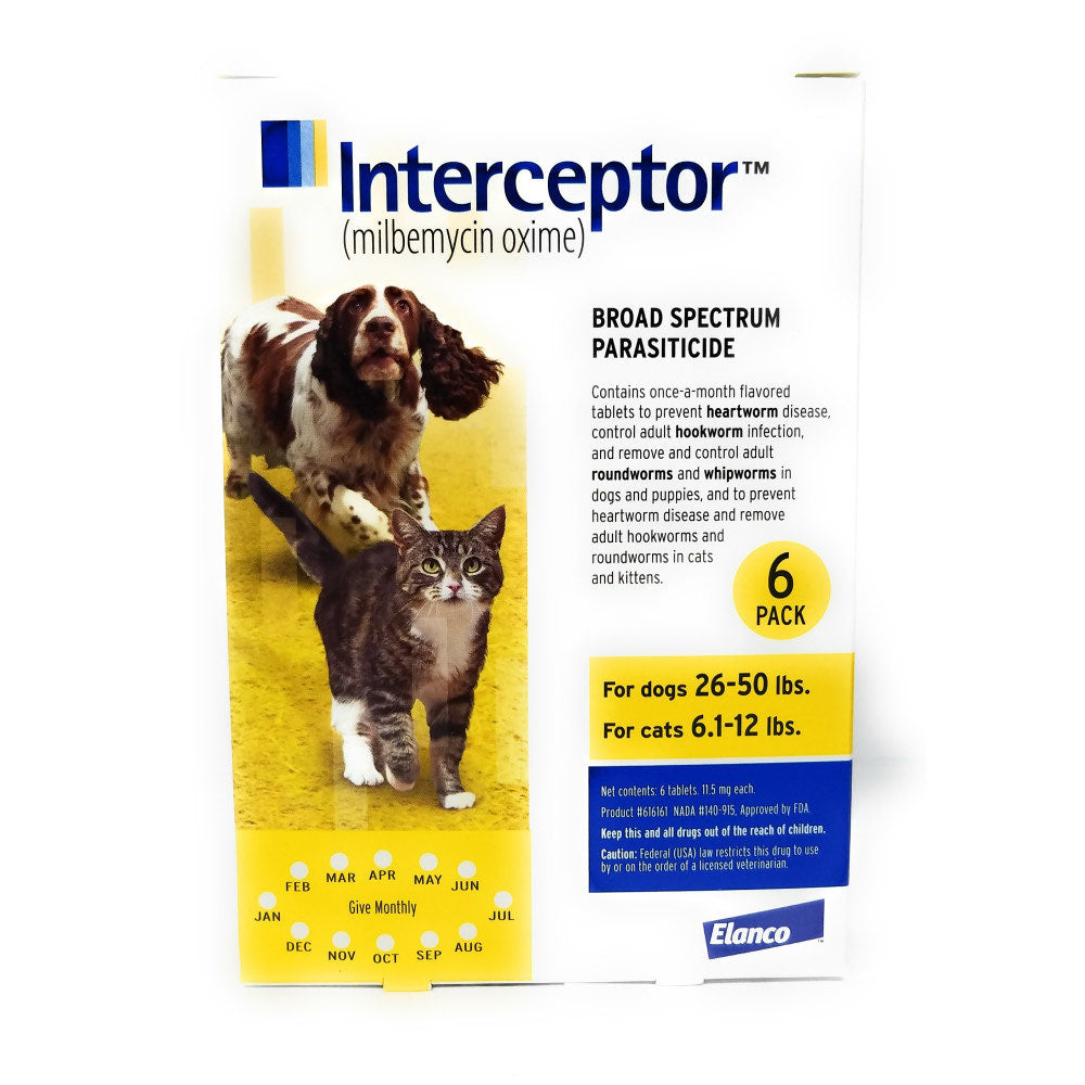 Interceptor Yellow/Jaune 26-50 lb  6 Chewable Tablets