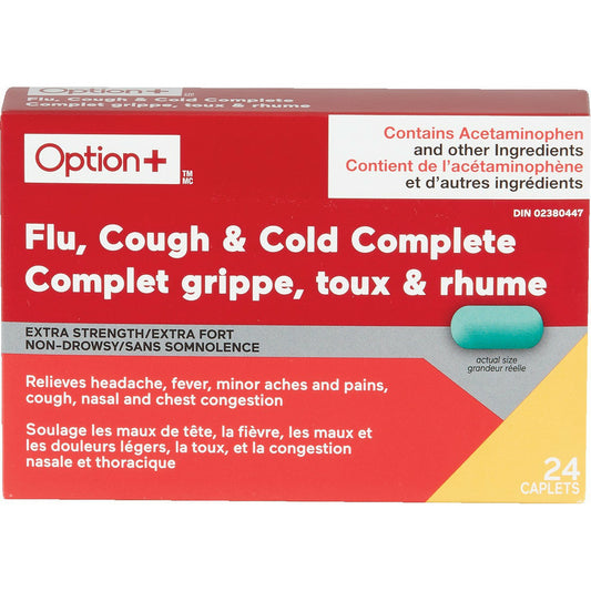 Option+ Extra Strength Flu, Cough & Cold Complete 24 Caplets