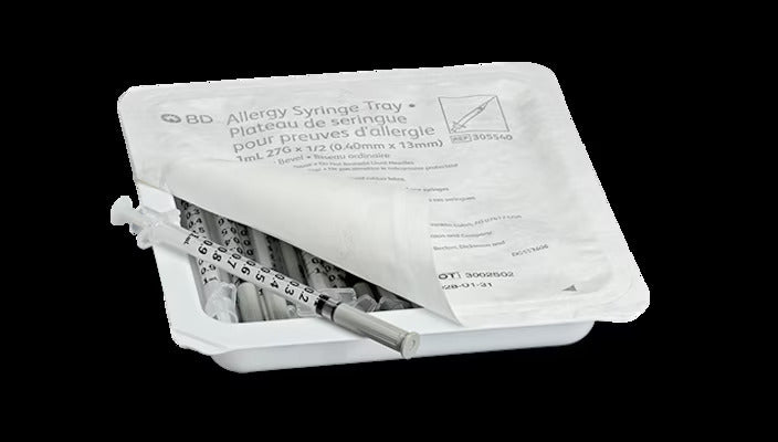 1 mL BD® Allergy Syringe with Permanently Attached 27 G x 1/2 in. Needle