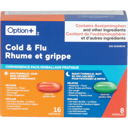 Option+ Cold & Flu Combo Pack 16+8 Caps