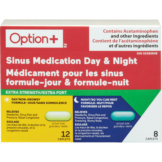Option+ Extra Strength Sinus Medication Day & Night 12+8 Caplets