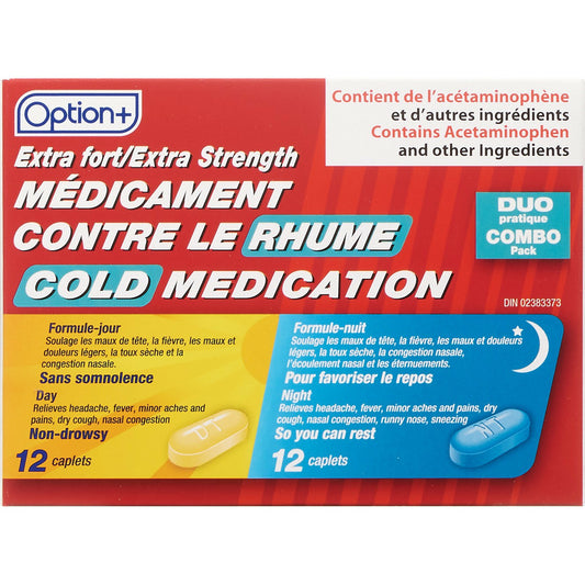 Option+ Extra Strength Cold Medication Combo Pack 12+12 Caplets