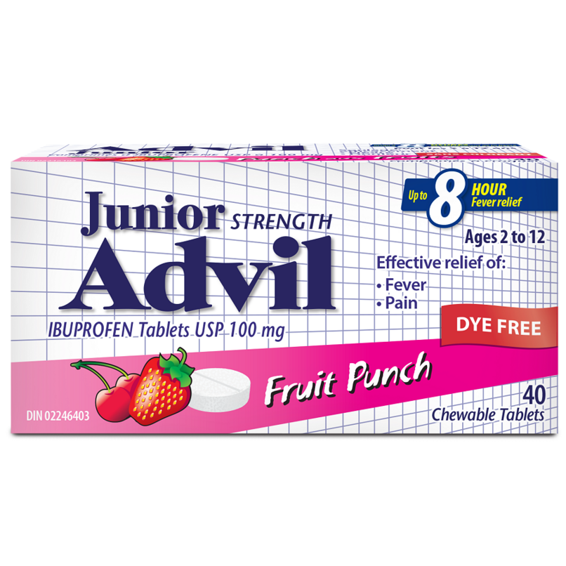 Advil Junior Strength Chewable Tablets Dye Free Fruit Punch 40 tabs