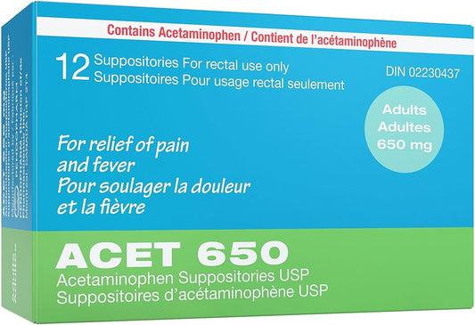 ACET Suppository for Fever & Pain 650mg 12 Suppositories